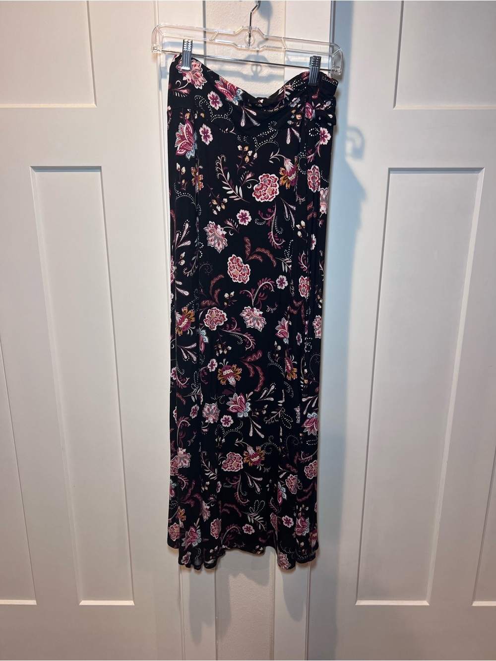 Maurice’s Black Floral Maxi Skirt with Pink & Green Accents